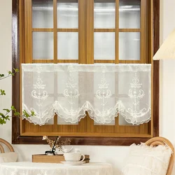 Vintage Kitchen Embroidered Short Curtain Valance Romantic Beaded Lace Wavy Drapery Coffee Door Curtain Window Drapes