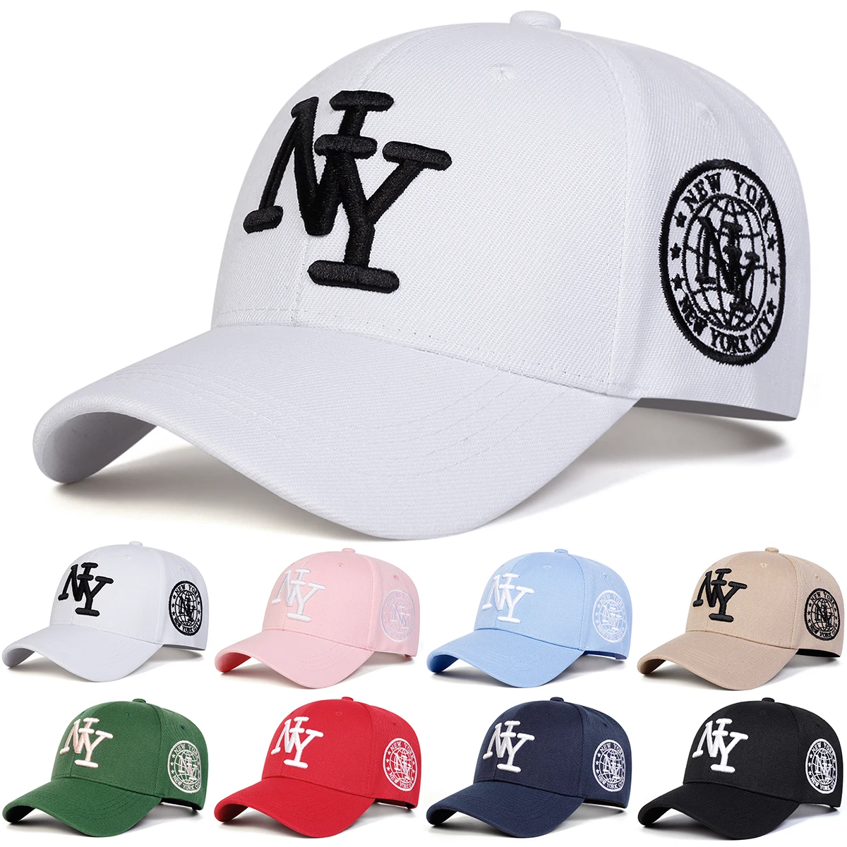 Gorras de Béisbol Unisex con Bordado de Letras NY, Gorras Casuales Ajustables para Primavera y Otoño, Gorra Deportiva con Protección Solar