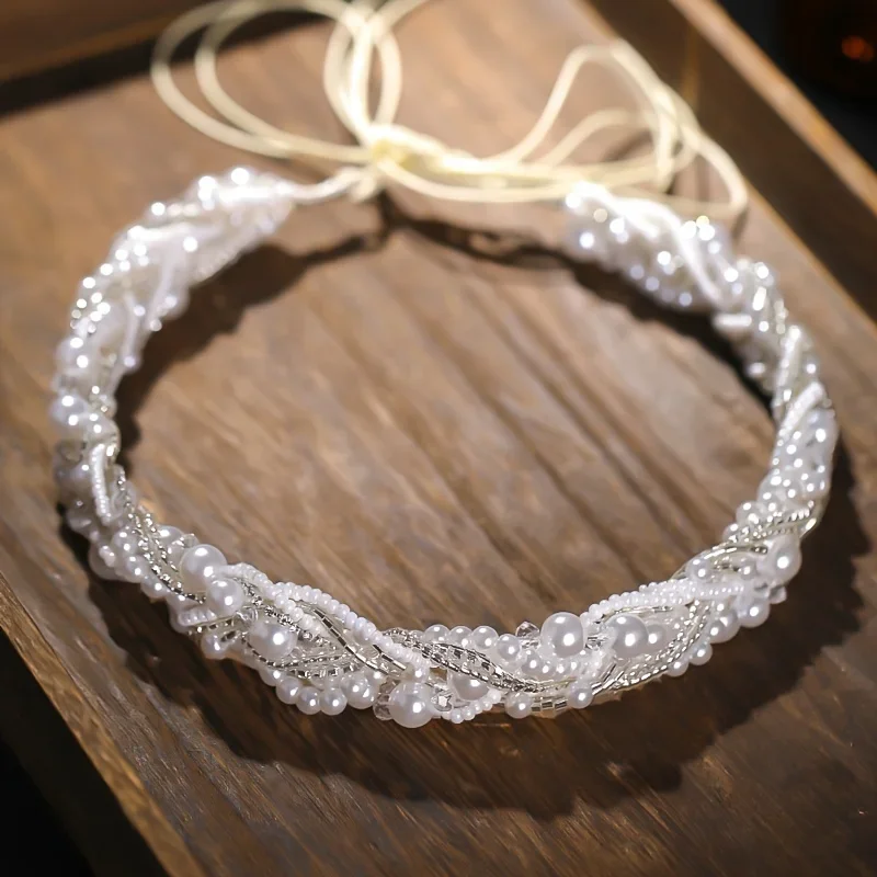 Luxury Crystal Pearl Hair Vine Headband Tiara For Women Bride Rhinestone Bridal Wedding Hair Accessories Jewelry Band Headband