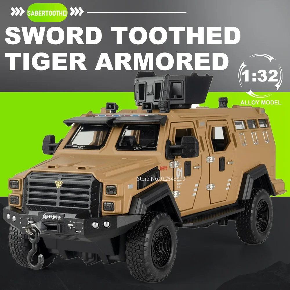 1:32 Sword Toothed Tiger Street Police Car Model Toy Doors Opened Pull Back Cars Foldable Pedal Alloy Body Vehicle Business Gift