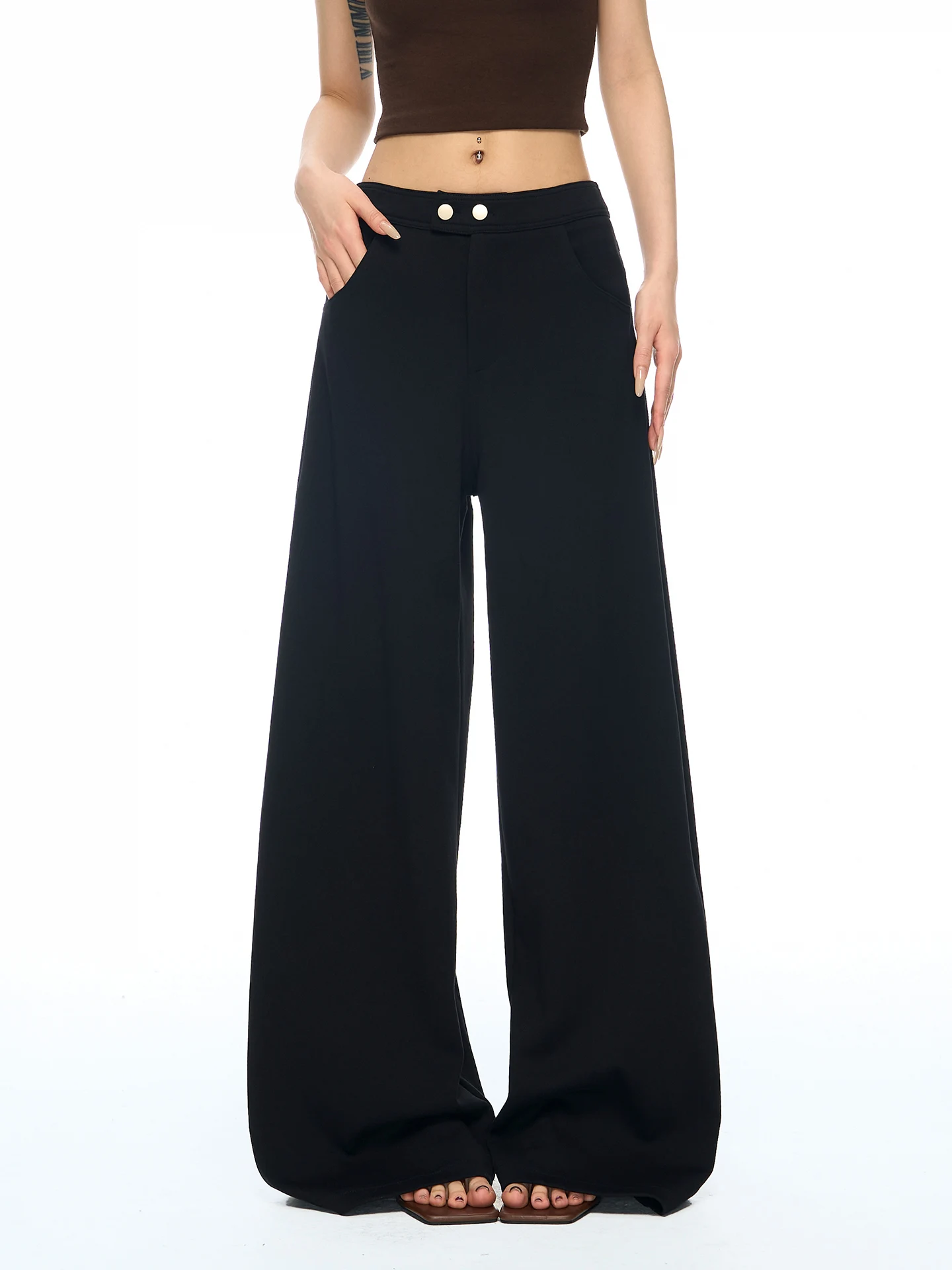 Aaisup American Design Double Buckle Sport Casual Sweatpants Women Summer Loose Drapey Versatile Slim Wide Leg Pants