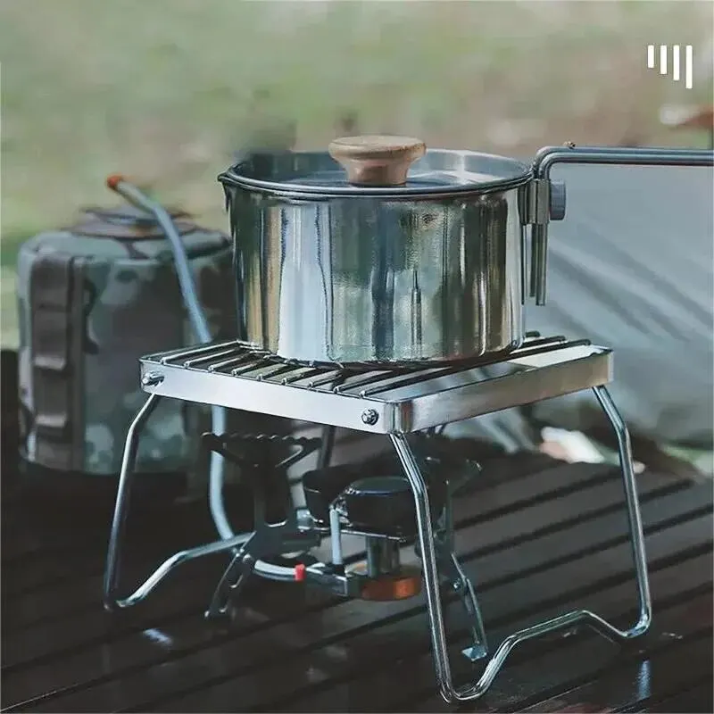 Outdoor Stainless Steel Stove Stand Portable Folding Mini Camping BBQ Rack Set Pot Holder Baking Tray Stand