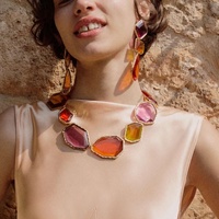 Vedawas 3pcs/set Elegant Boho Multicolor Geometric Earrings/Necklace - Resin Crafted, Perfect Party Statement Jewelry