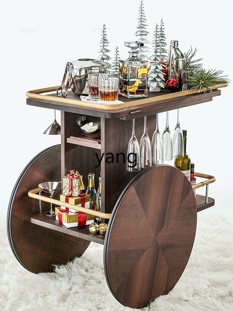 lmm solid wood high-grade wine and wine cabinet cart multi-functional iron dining car