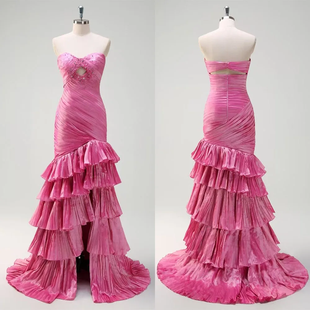 

Высокое качество по индивидуальному заказу Sweetheart High Fork Court Train Backless Pleat Beaded Sleeveless Платье Корейский Стиль فساتين السهرة