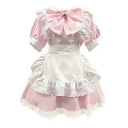 Sweet Pink White Maid Costume Anime Cosplay Costume Stage Performance Fancy Fashion Costume Skirt Apron Bow Tie Headband Set