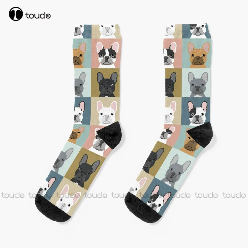 French Bulldog Portraits Pattern Dog Person Gift Love Animal Pet Puppy Frenchie Bulldog Valentines Socks Custom Gift Streetwear