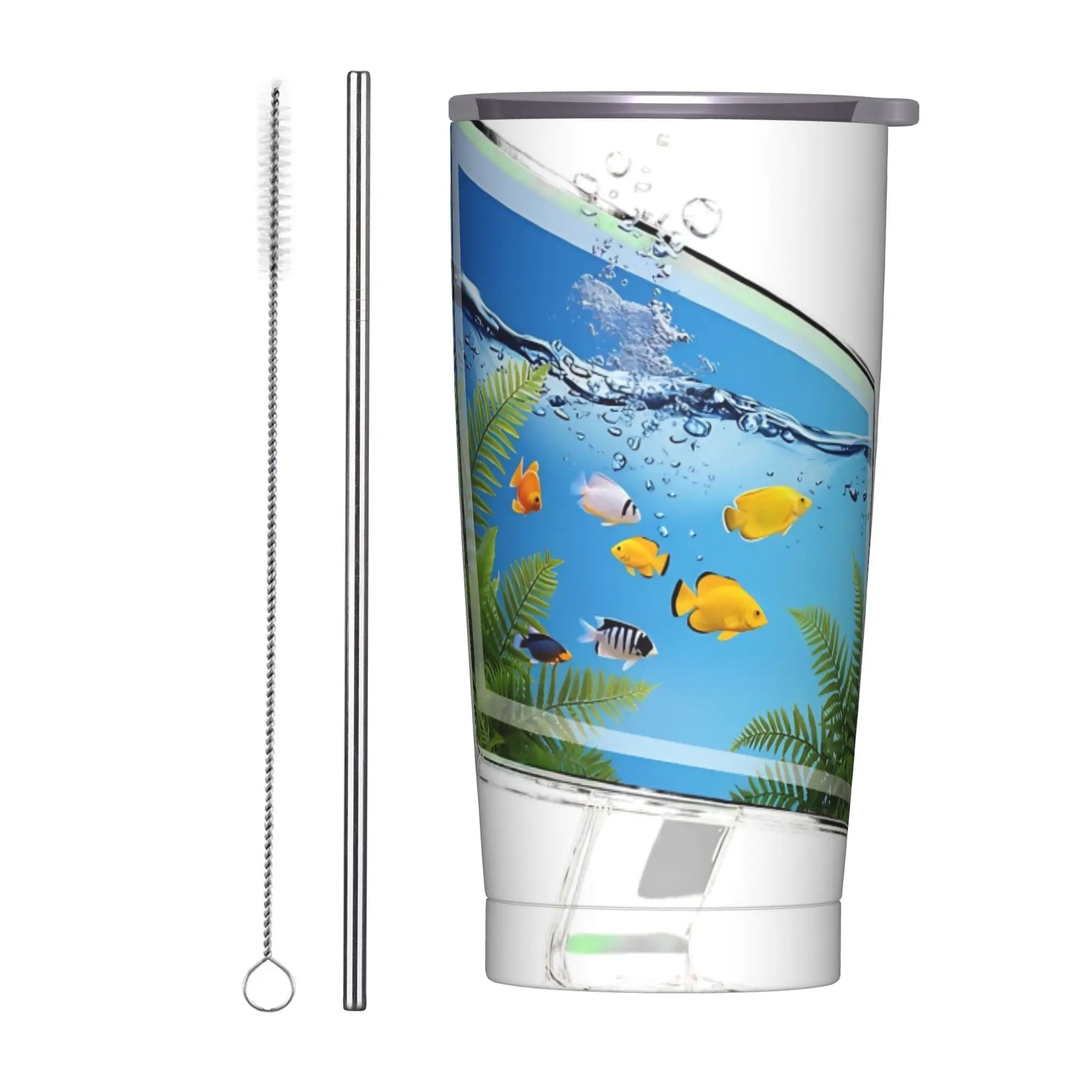 Futuristic Aquarium Screen  Insulated Tumbler with Straws Lid Frutiger Aero Stainless Steel Coffee Mugs Car Bottle Cups, 20oz