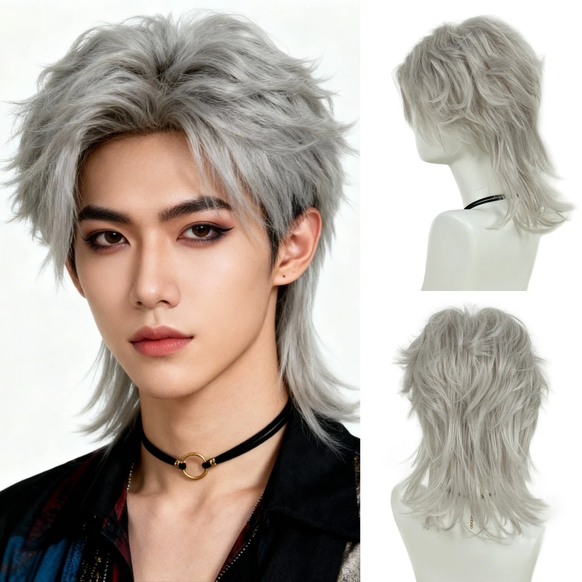 Grey Wolf Cut Layered Synthetic Hair Wig