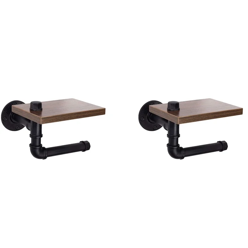 Portarrollos de papel higiénico Industrial rústico ABAH-2X, soporte flotante de tubo para el hogar/baño, estante montado en la pared, B