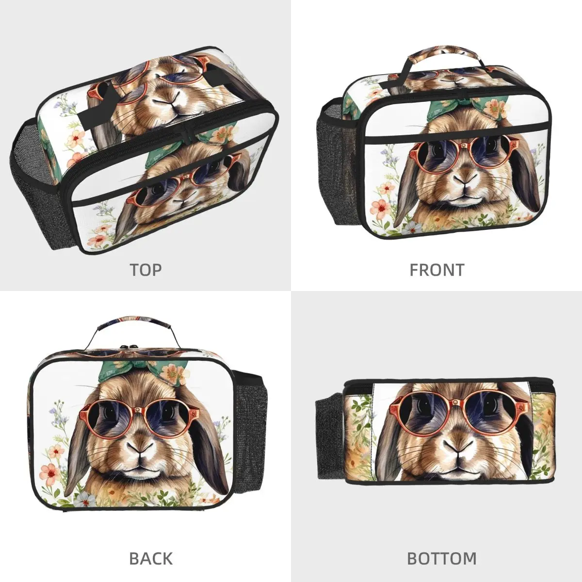 Easter Rabbit With Sunglasses Funny Design Insulated Lunch Bag for Women Children Portable Food Boxes Thermal Lunch Box Tote