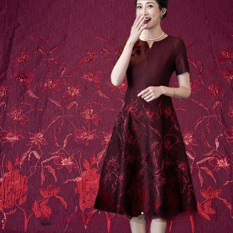 

Dark Wine Red Jacquard Fabric for Diy Sewing Wedding Dress Improvement Dress Cloting Designer Fabrics Cloth 160x140cm