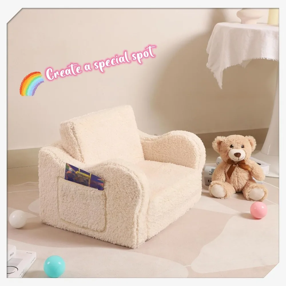 Kids Chairs for Toddler,2-in-1 Toddlers Soft Sherpa Couch Fold Out, Convertible Sofa to Lounger for Girls and Boys,Lounge Chair