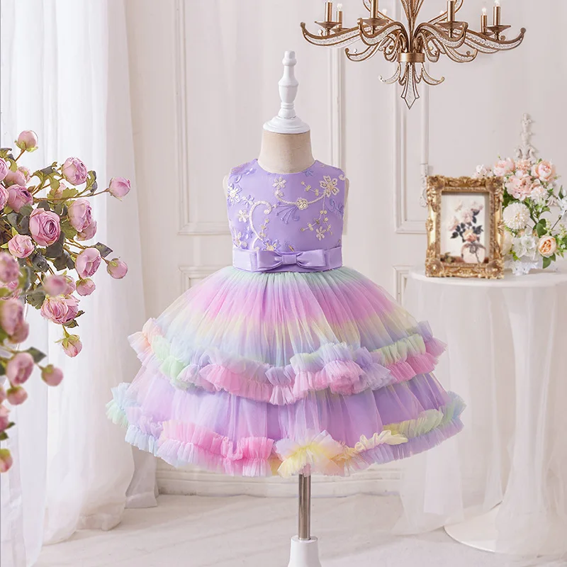 

Новое платье принцессы для девочек, радужная красочная детская пышная одежда для девочек, детские платья на день рождения, От 2 до 6 лет