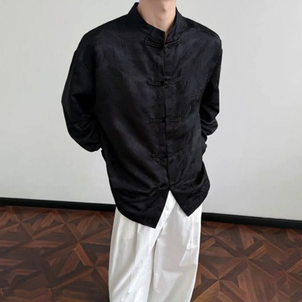 

Men's Jacquard Buttoned Long-Sleeved Shirt Chinese Retro Fashion Trend Street Loose Casual Breathable Niche Autumn Men's Tops