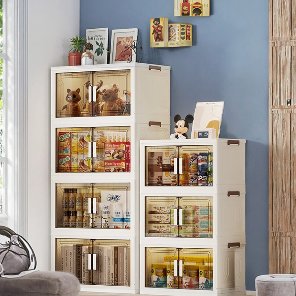 

Modern Design Easy To Install Plastic Clear Foldable Living Room Storage Cabinet With Glass Door 5 Shelves White