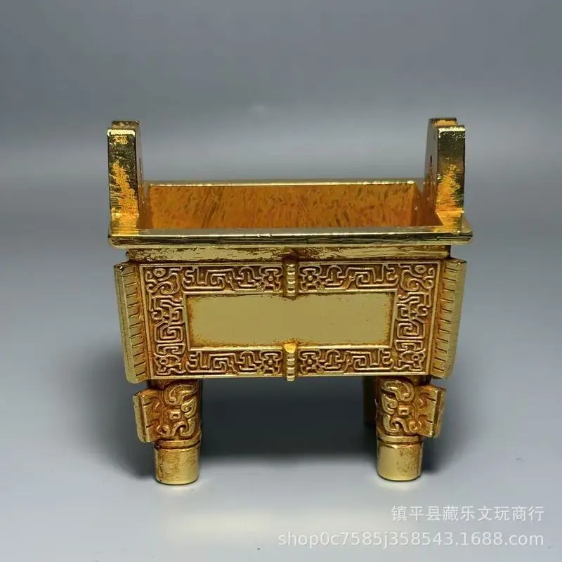 Gilt Square Four-Legged Bronze Vessel with Animal Patterns, Business Item, Feng Shui Ornament