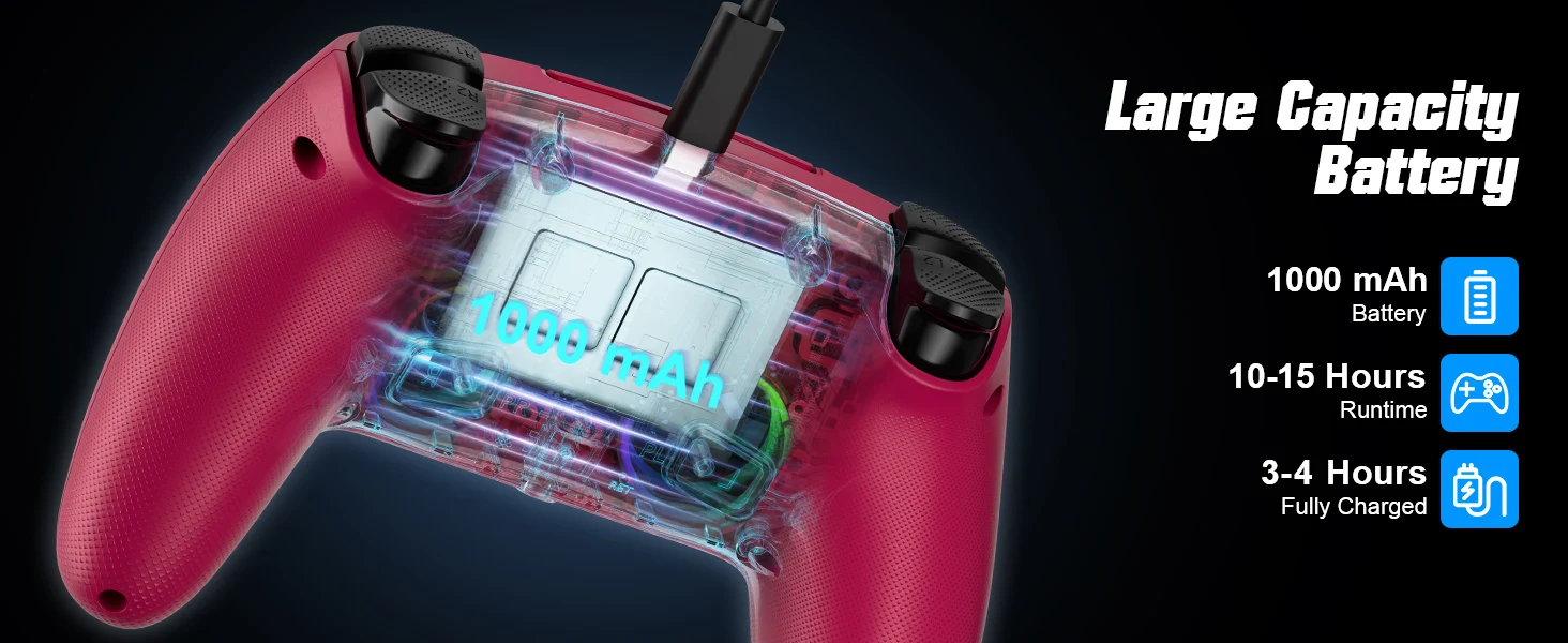 GAMROMBO RGB-Beleuchtung, kabelloser Controller für PlayStation 5 PS5/Pro/Slim/PC-Konsole, Gamepad mit Hall-Effekt-Trigger, Turbo- und Vibrationsfunktion. – Detail 17