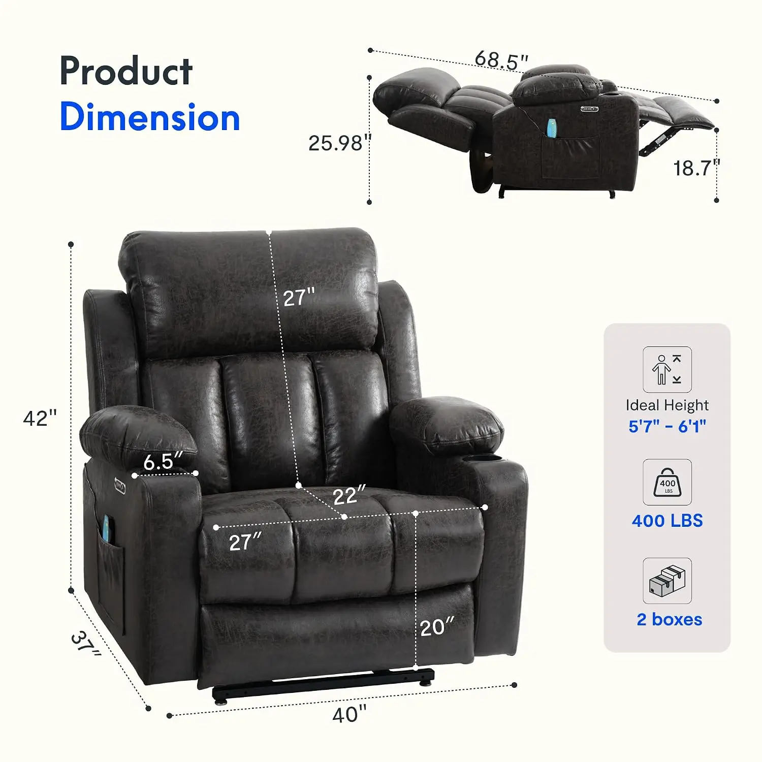 XL31 Oversized Power Lift Recliner for Elderly, Lay Flat, 400Lbs, Custom