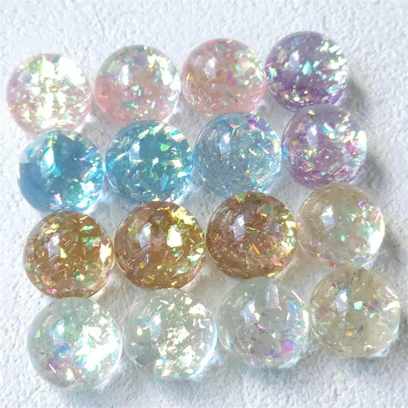 New arrived 50pcs/lot 16mm sequins effect geometry rounds shape resin balls cabochon beads diy jewelry garment hair accessory