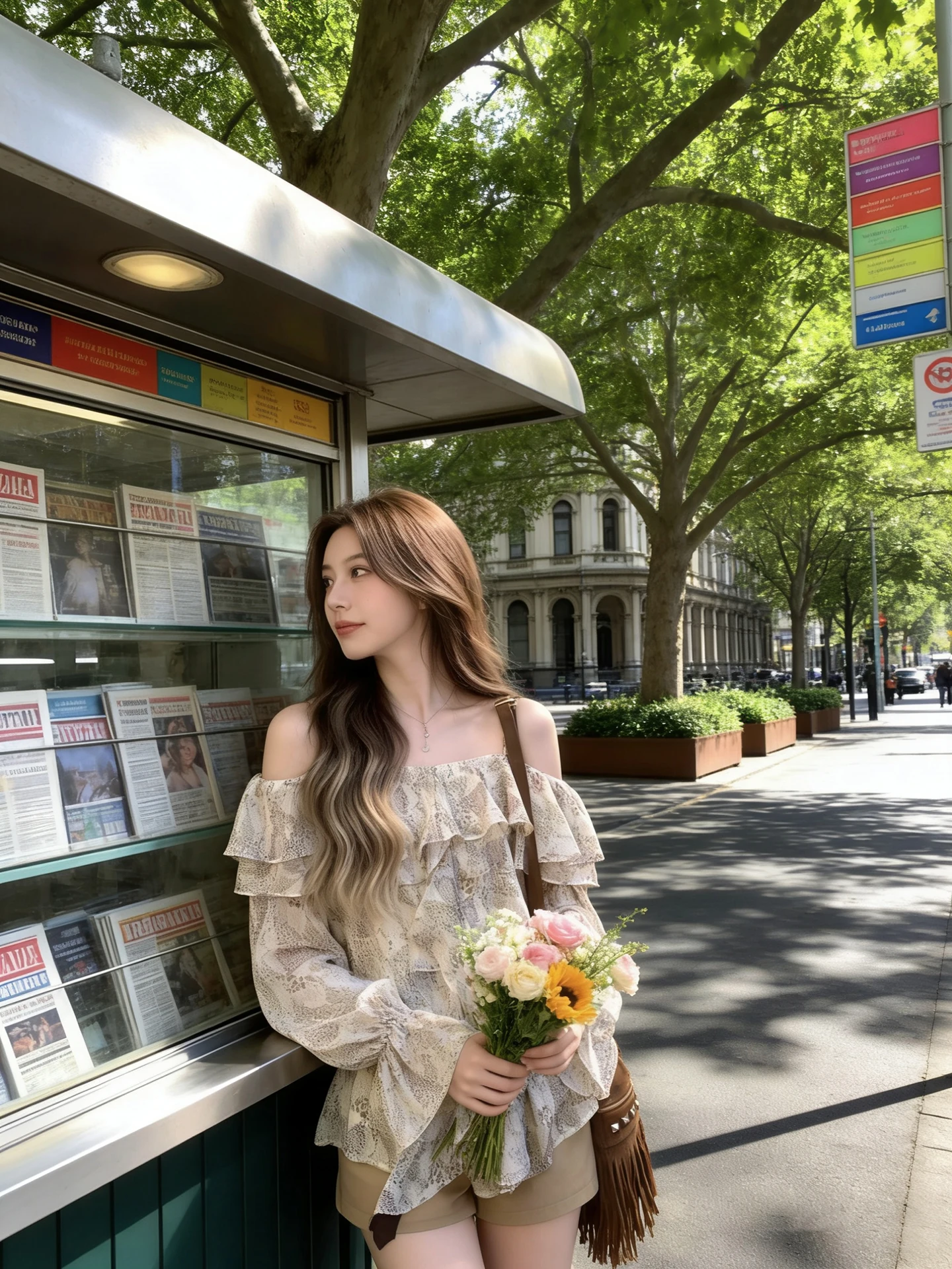 

Flounce Sleeve Chiffon Shoulder Bared Shirt Women's Spring Summer 2026 New High End Floral Print Top Korean Style Loose Fit
