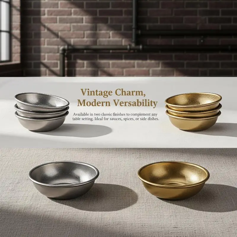 Retro Stainless Steel Golden Sauce Dishes Appetizer Seasoning Serving Dishes Sets Tray Spice Plates Kitchen Tableware