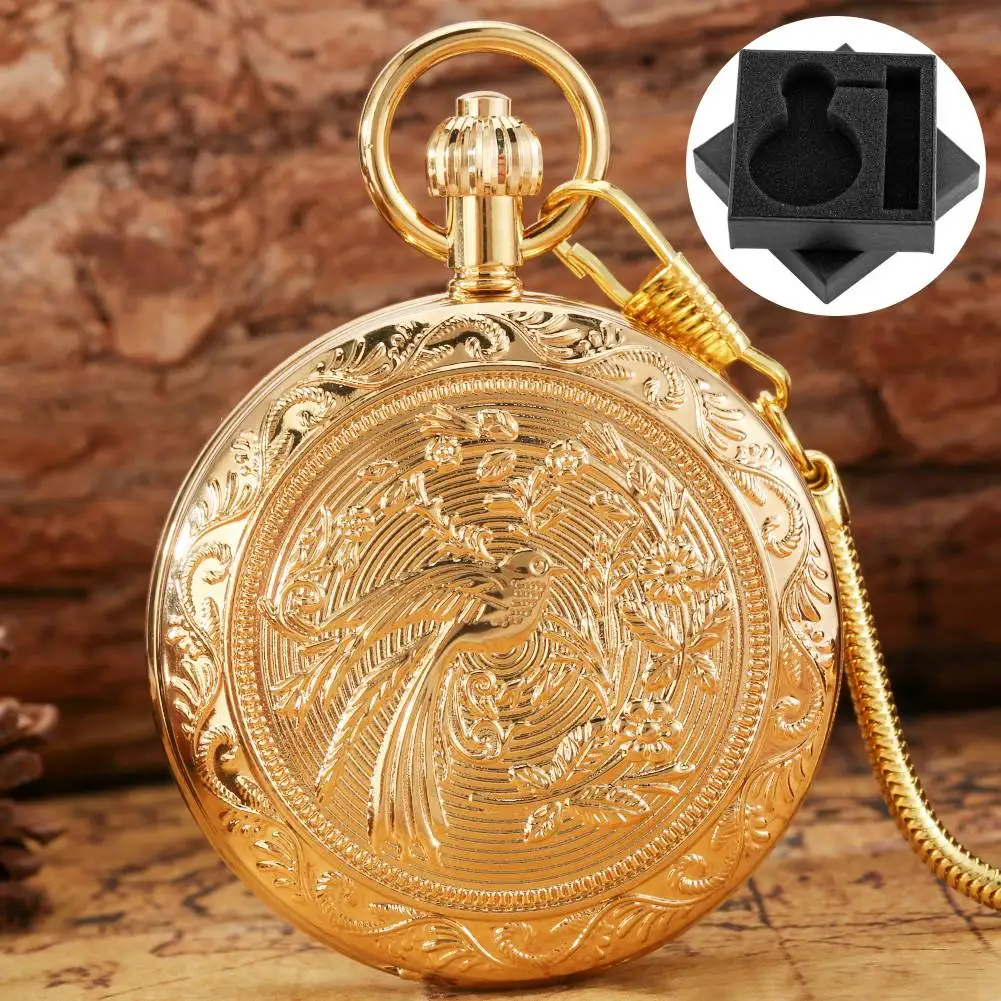 

Золотые медные механические карманные часы с рельефным рисунком птицы и цветов, двойной брелок-брелок для охотника, подвесные часы для мужчин, подарок в стиле ретро