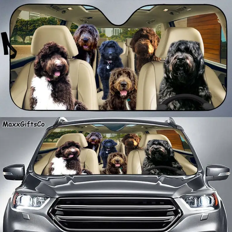 Newfypoo Auto Zonnescherm, Newfypoo Voorruit, Honden Familie Zonnescherm, Hond Auto Accessoires, Auto Decoratie, gift Voor Papa, Moeder