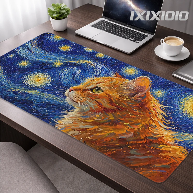 Mouse Pad Starry Night Orange Cat Gamer XL New Home Computer Mousepad XXL keyboard pad Non-Slip Desktop Mouse Pad