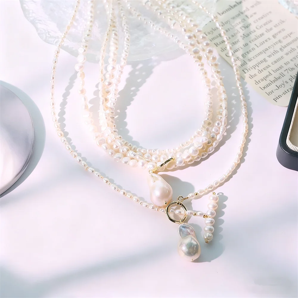 Original Multi-Layer Baroque Natural Pearl Necklace Fashion Luxury Accessory Elegant Collarbone Chain Choker Women Charm Jewelry
