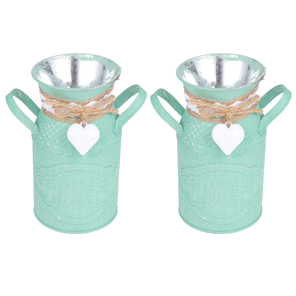 

2 Pcs Metal Succulent Flower Pot Iron Rustic Vase Home Decor Plant Holder Balcony Flower Bucket Office Wedding Centerpiece