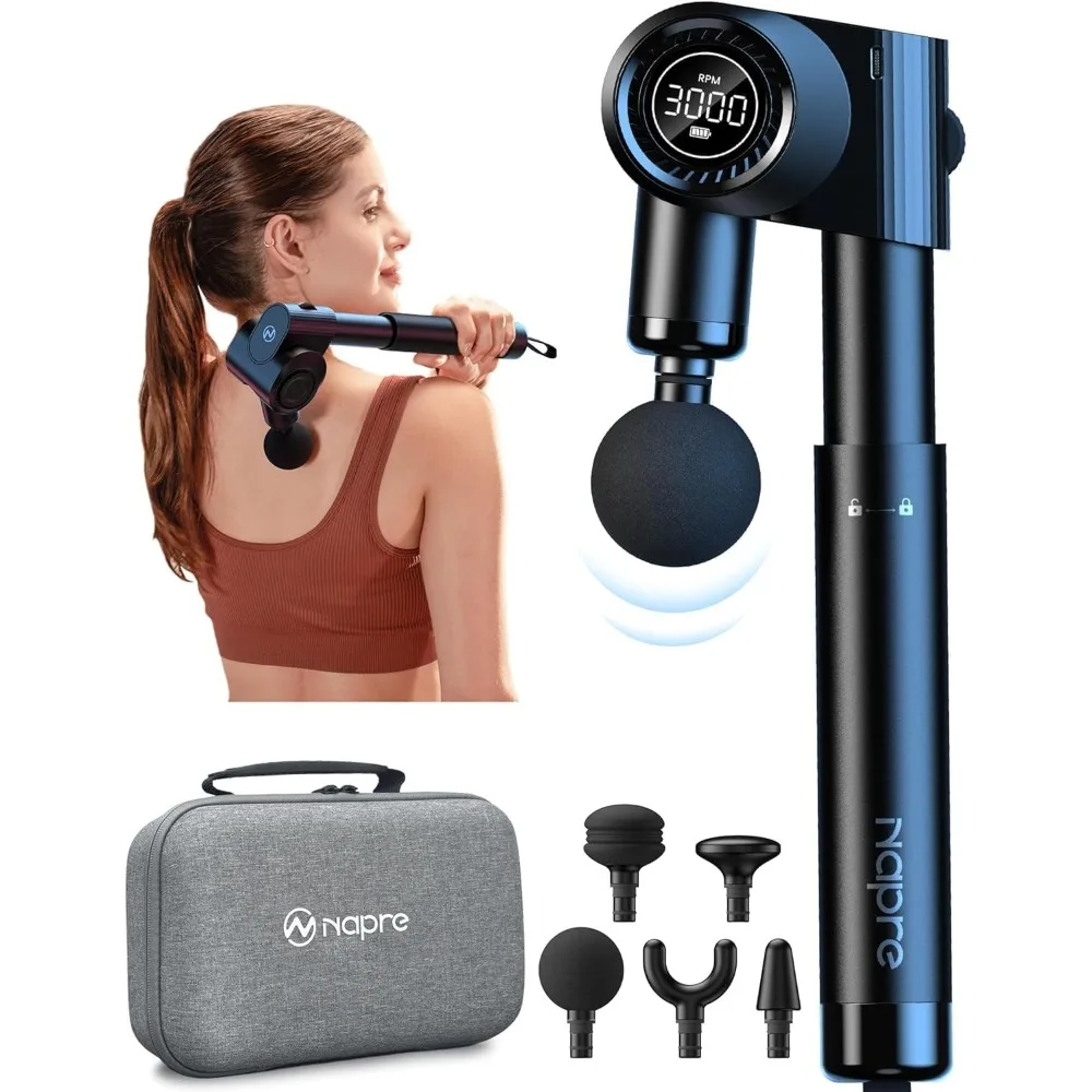

Foldable Massage Gun Deep Tissue with 5 Adjustable Angles,Portable Percussion Back Massager for Muscle/Neck/Body Pain Relief wit
