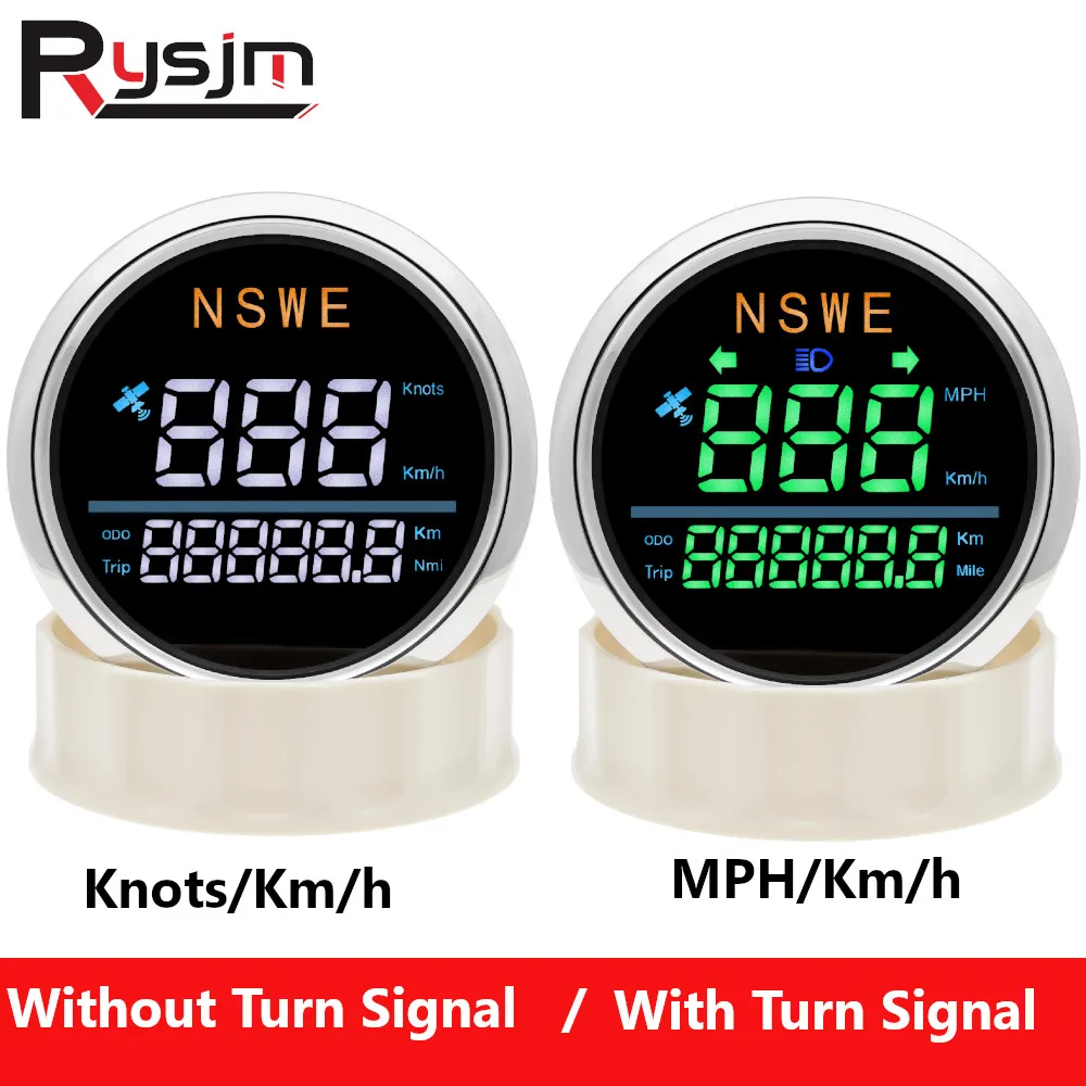 Waterproof 85MM LCD Digital GPS Speedometer Trip Odometer MPH Knots/KM/H Gauge Speed Meter Compass for Marine Boat White/Green