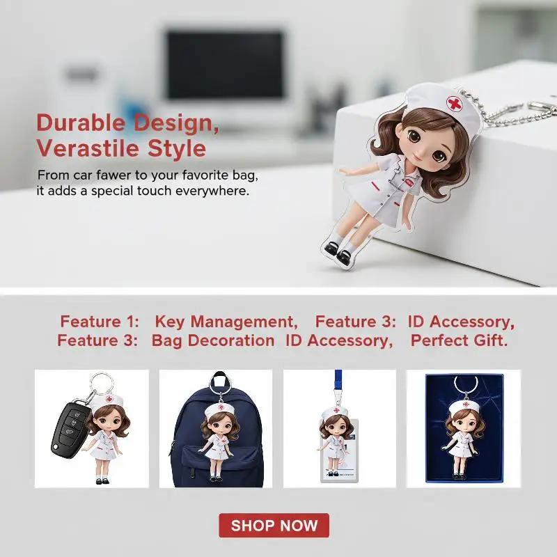 New Cute Nurse Themed Acrylic Keychain Pendant Durable Backpack Decor Sweet Appreciation Gift for Doctors Nurses