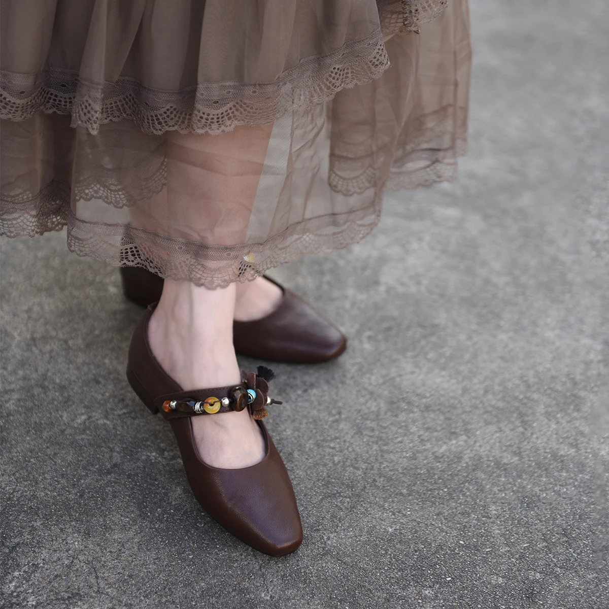 Artmu Fashion String Bead Women Pumps Shoes For Women 2.5 cm High Heels Genuine Leather Female Luxury Buckle Mary Jane Shoes