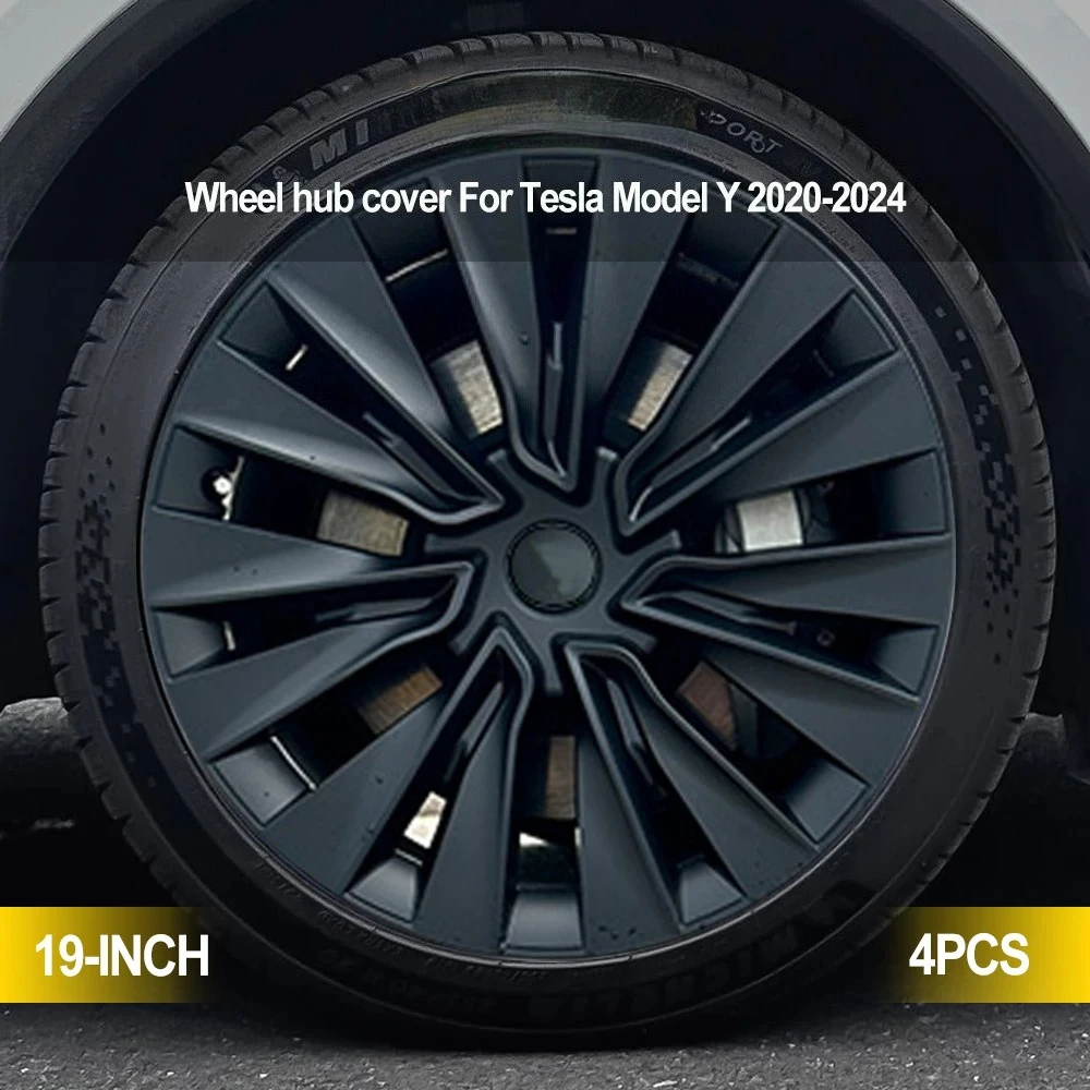 Für Tesla Model Y 2020-2024 19-Zoll Radkappen-Ersatz 4-teilig Radabdeckung Rechts & Links Komplette Felgenabdeckung Zubehör