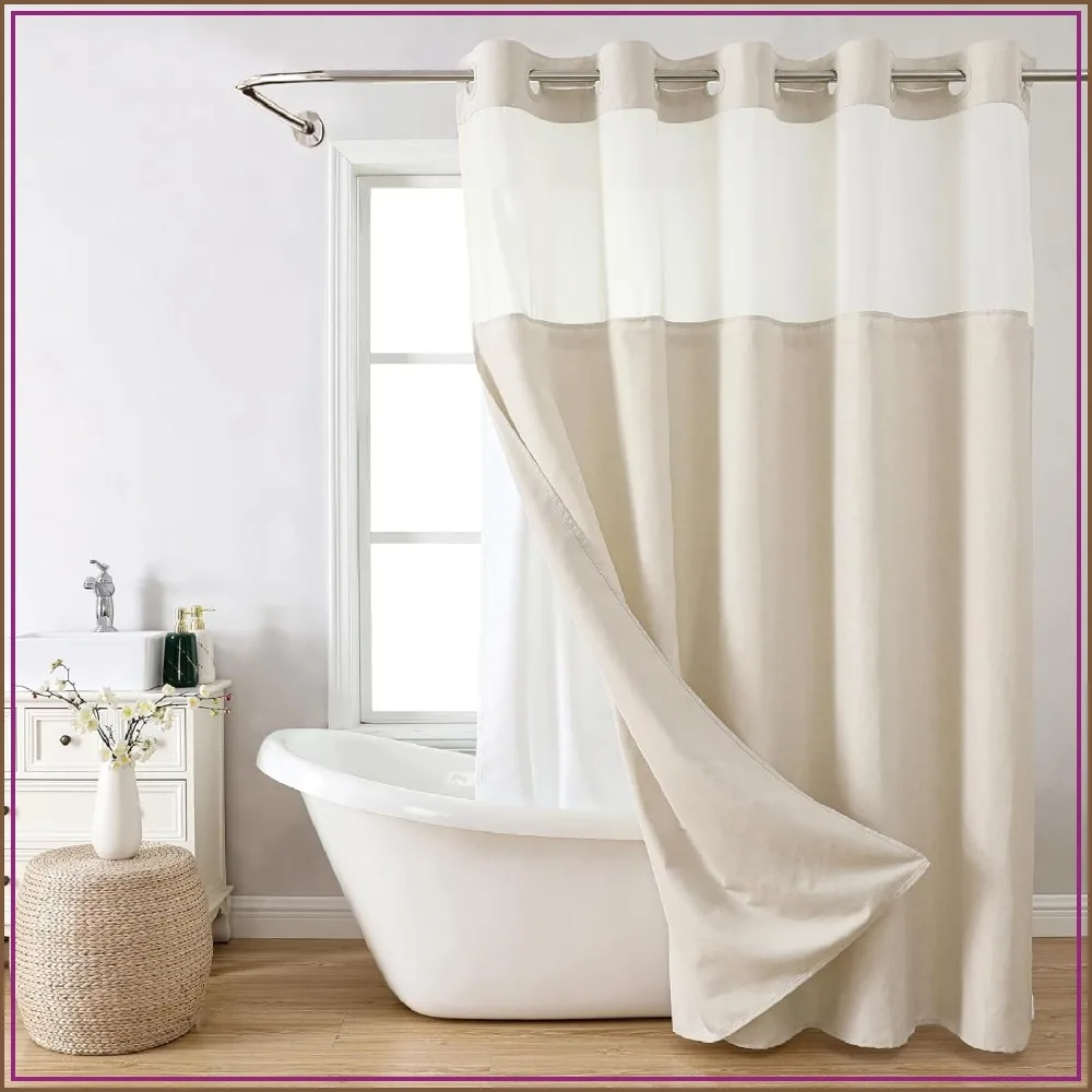 

Hotel Luxury Shower Curtain with See-Through Top Window, Waterproof & Washable, 71x74, Cream