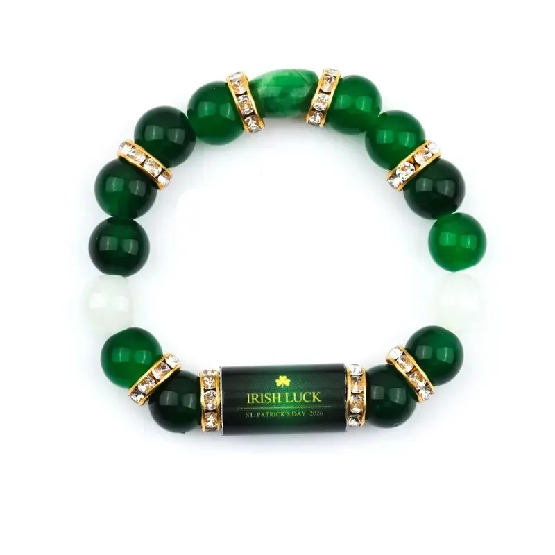 Irish Luck St. Patrick's Day Green Agate Lucky Clover Beaded Bracelert for Women Natural Stone Bracelet Jewelry Gifts - view 5