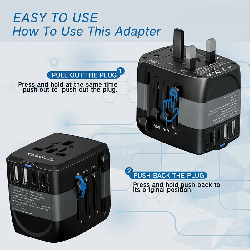 Imagem -05 - Plugue Universal Viagem Todos os Adaptadores Carregador com ue Eua Reino Unido Plugue au tipo c Adaptador de Carregamento Soquete 2023