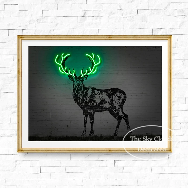 Neon Animal Poster Deer Tiger Cow Bitcoin Canvas Painting HD Printing Modern Wall Art Picture  Bedroom Living RoomDecoration