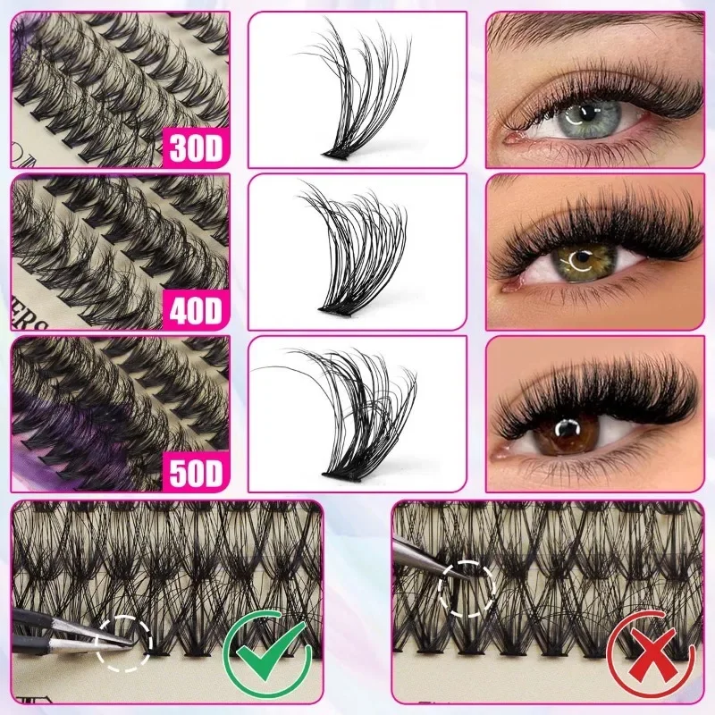 DIY Eyelash Book Kit 30-100D Handmade Soft Individual Lashes 10-18mm Cluster Eyelash Extension for All Makeup Looks Easy To Use