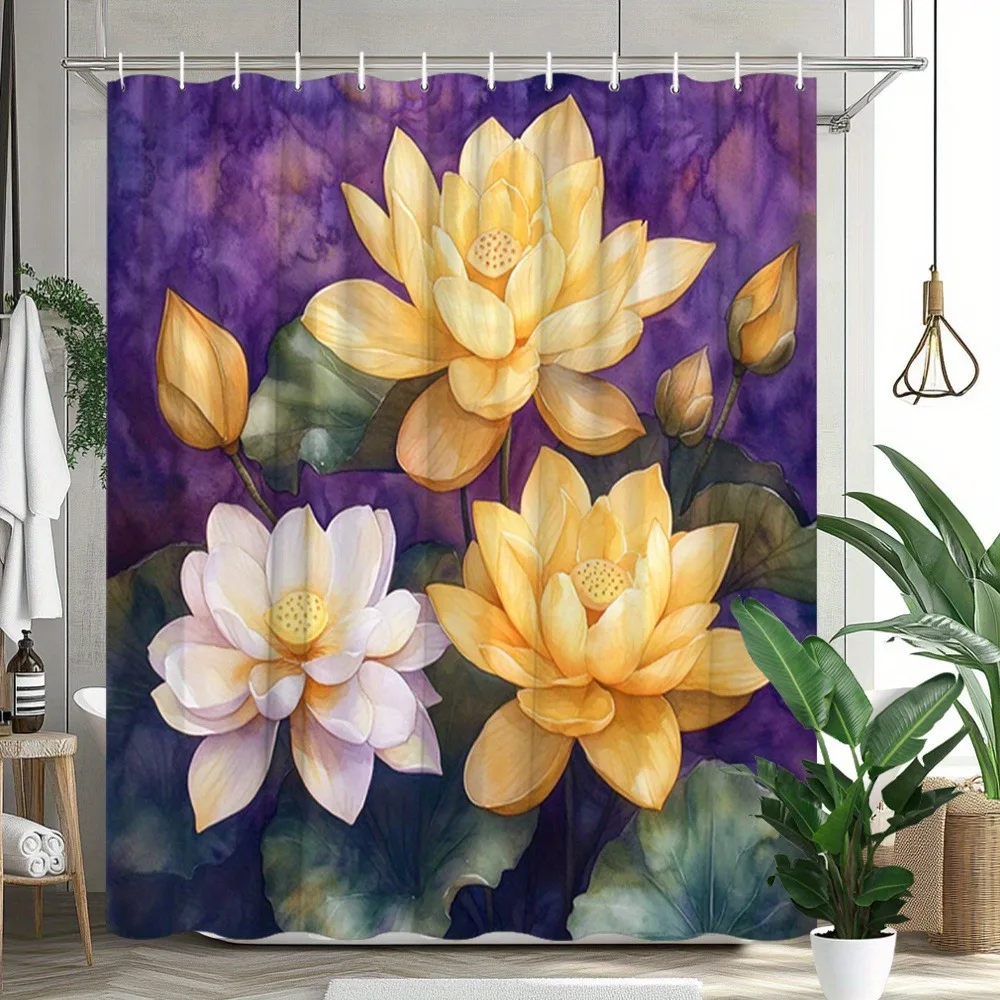 

Фиолетовая акварель с желтыми цветами, занавеска для душа, моющаяся грязеотталкивающая насадка для душа, водонепроницаемая полиэстеровая занавеска для ванны