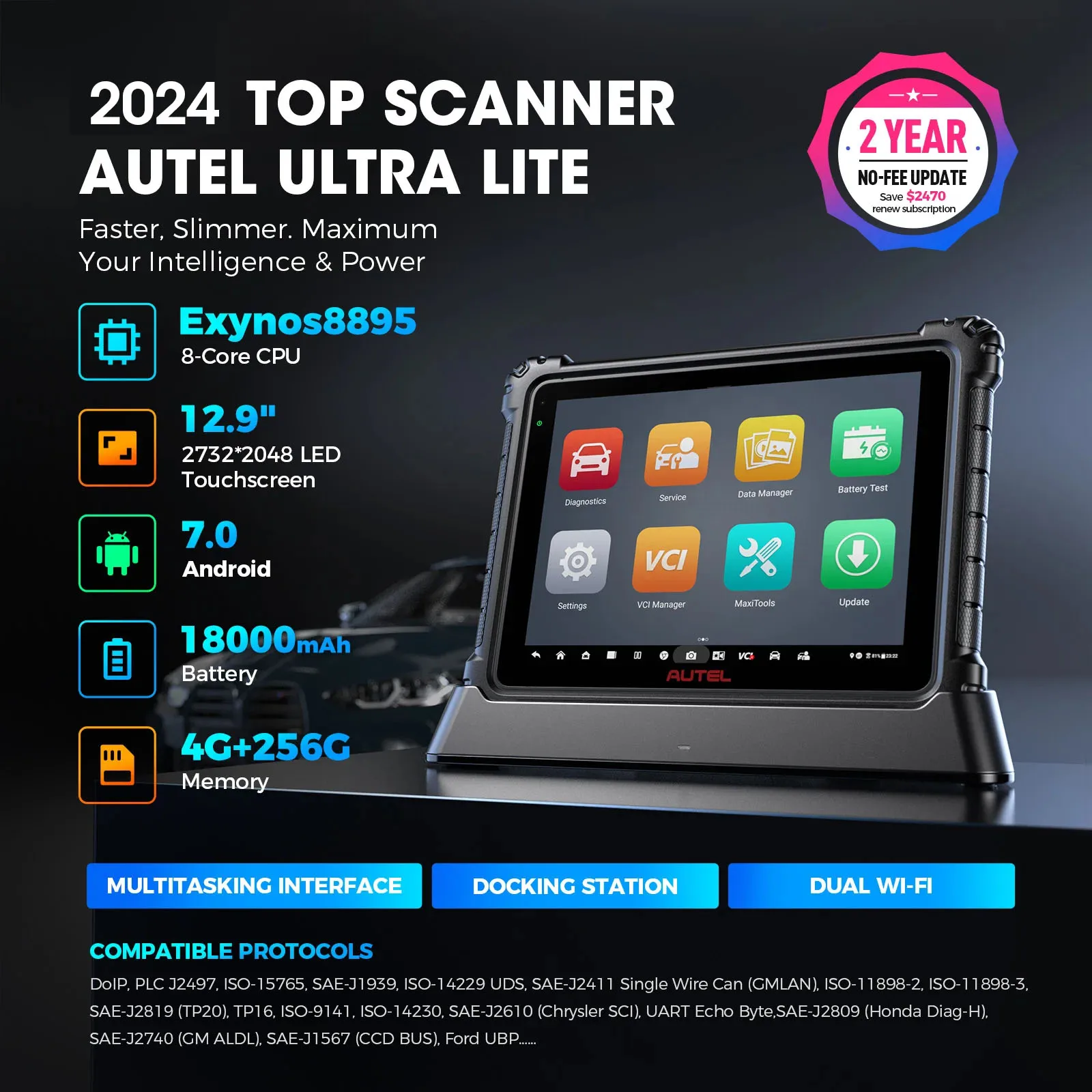 Autel Ultra Lite Car Diagnostic Tools Scanner Advanced ECU Programmer Auto Scan Tool Topology Mapping of MS909