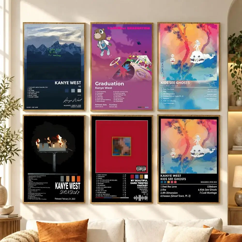 K-Kanye West Singer Poster Stickers Mural Painting Self-Adhesive Wall Art Decals for Bedroom Living Room Home Decor Gift