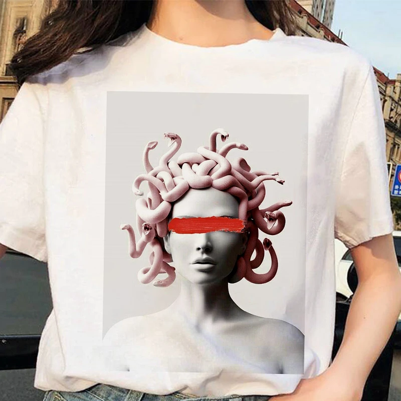 Women Snake Head Female Monster Medusa Printed T-shirt Summer Casual White Female Tshirt Harajuku Vintage Short sleeve T Shirt