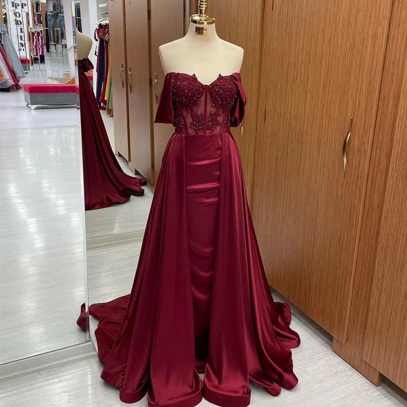 

Angelsbridep Elegant Burgundy Satin A-Line Sweetheart Backless Evening Dresses Robes De Soirée Long Woman Prom Party Gown