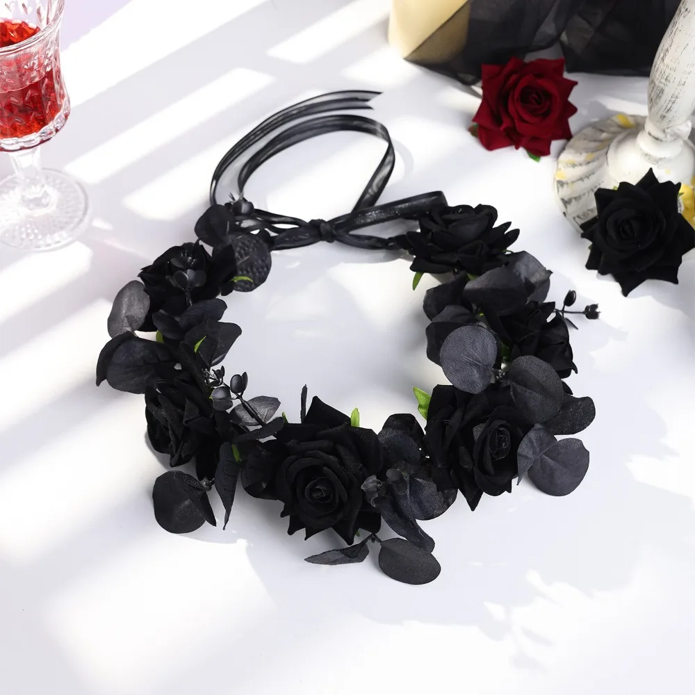 

Exquisite Halloween Headband Fashion Plastic Simulation Flower Headband Dark Style Adjustable Size Gothic Headband