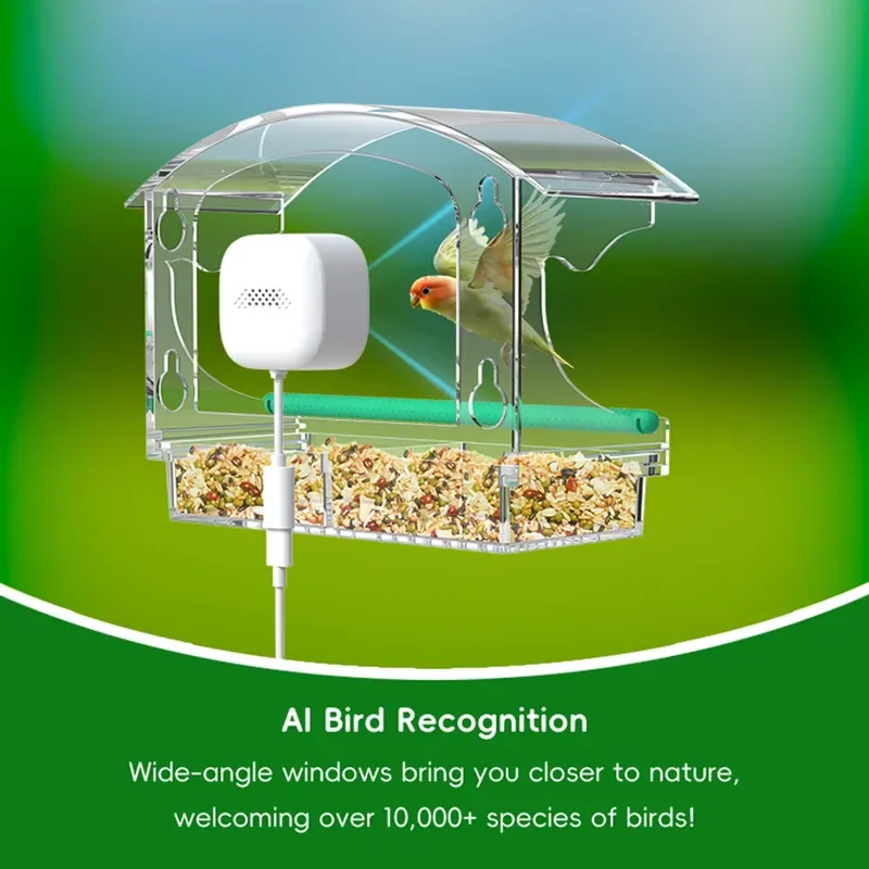 AI bird recognition bird feeder camera, two-way voice , digital zoom IP65 waterproof 2K resolution 10m night vision