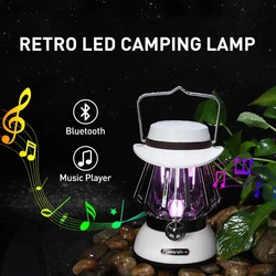 LED Camping Lights Vintage Portable Outdoor Tent Lanterns With Bluetooth Music Player 5200mAh Rechargeable Retro Atmosphere Lamp