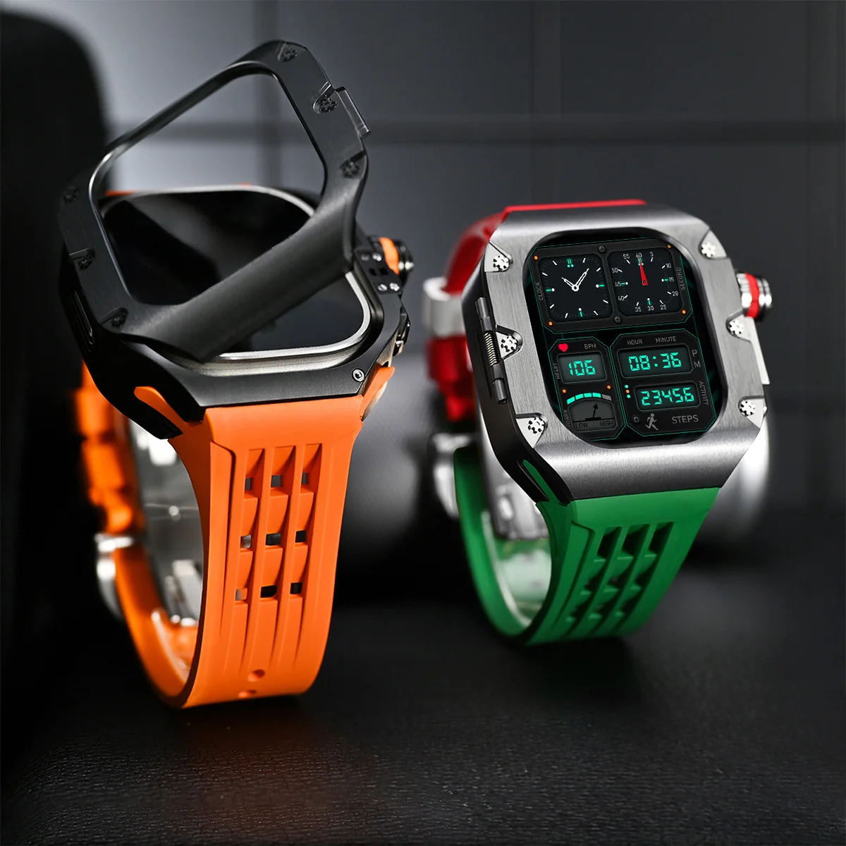 Luxury Titanium Modification Kit for Apple Watch Ultra 2 49mm 44mm 45mm Case Fluororubber Strap for Iwatch 10 9 8 7 6 SE 5 Mod